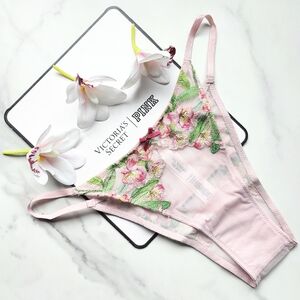 NWT VICTORIA'S SECRET DREAM ANGELS LILY EMBROIDERY BRAZILIAN PANTY IN BEIGE M/XL